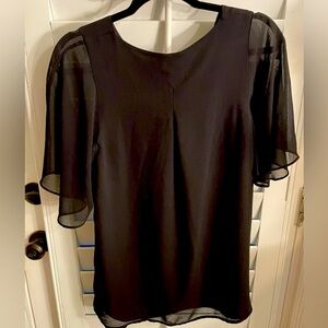 Calvin Klein - Black - Sheer Flutter Sleeve Top - L